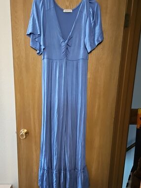 Light Blue Maxi Dress with Flutter Sleeves